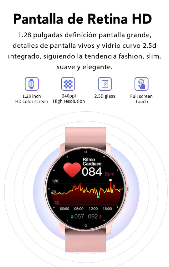 Smartwatch Bluetooth Resistente al Agua - Rosa