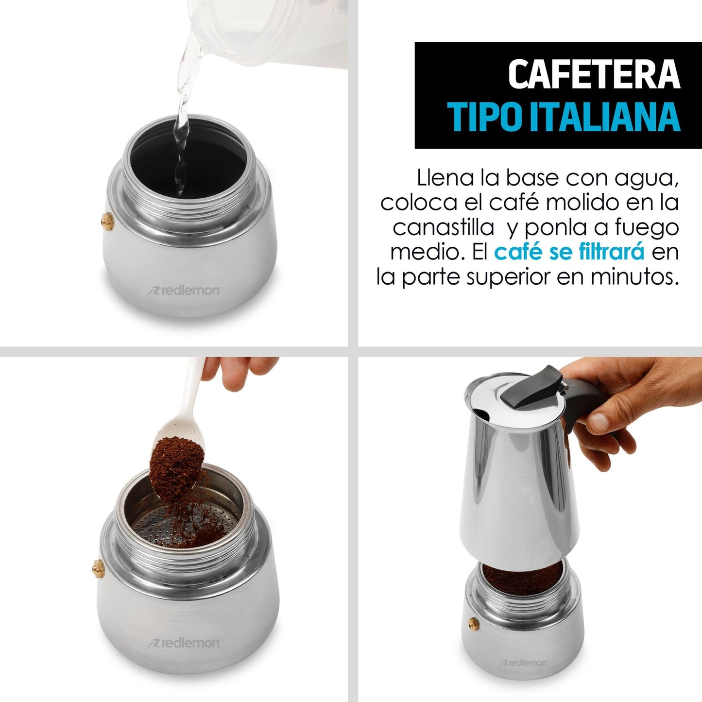Cafetera Italiana tipo Moka Acero Inoxidable (300 ml)