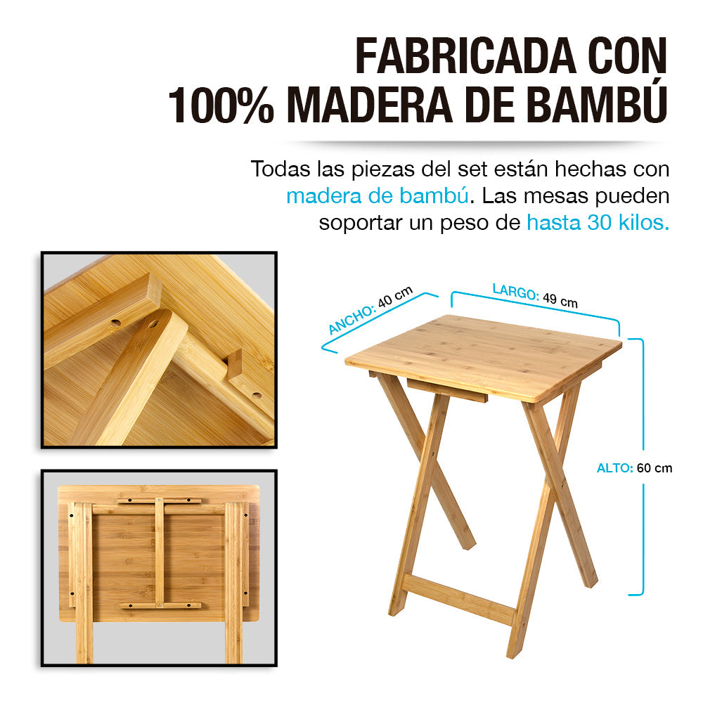 2 Mesas Plegables de Servicio con Base Fabricadas en Bambú