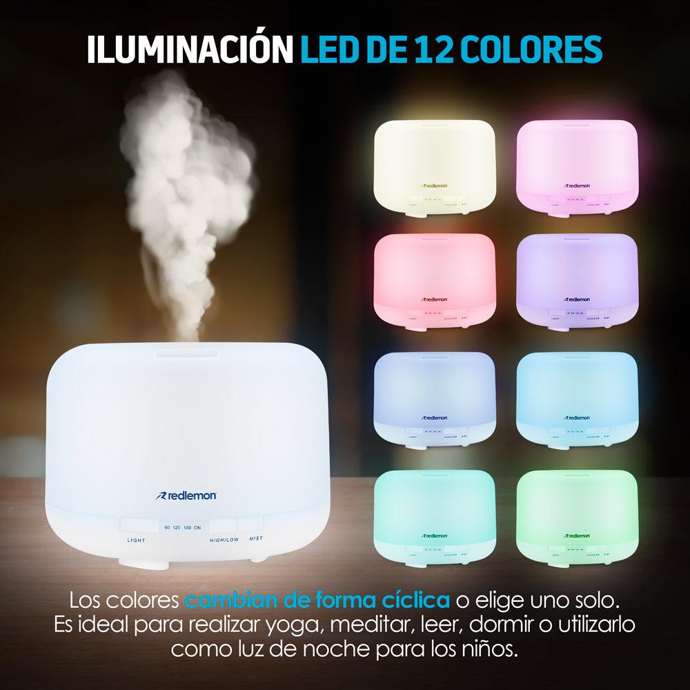Humidificador y Difusor de Aceites Esenciales Luz LED 12 Colores (500ml)